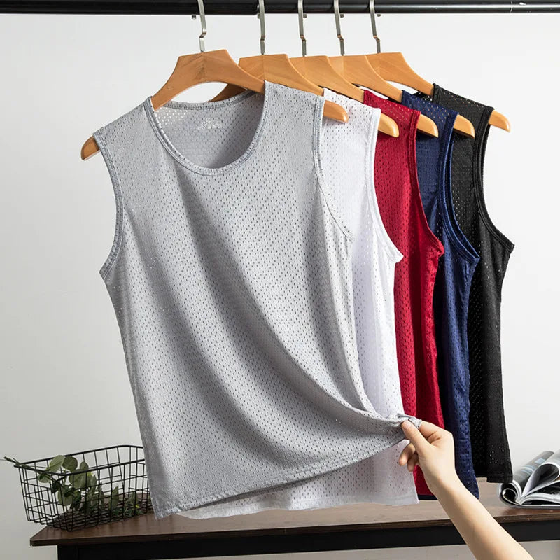 Men's Ice Silk Mesh Gym Stringer Tank Top – Transparent Bodybuilding Fitness Vest