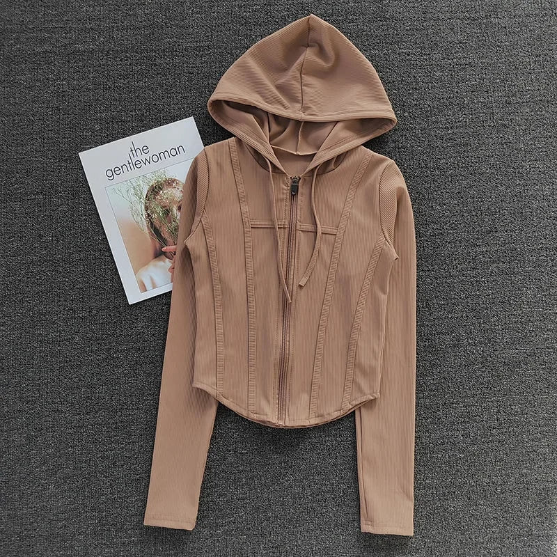 Women's Hooded Fitness Jacket – Quick-Dry Long Sleeve Sports Cardigan