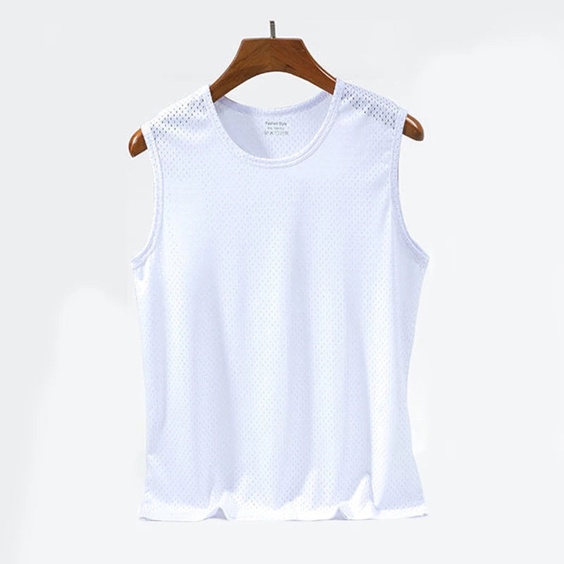 Men's Ice Silk Mesh Gym Stringer Tank Top – Transparent Bodybuilding Fitness Vest