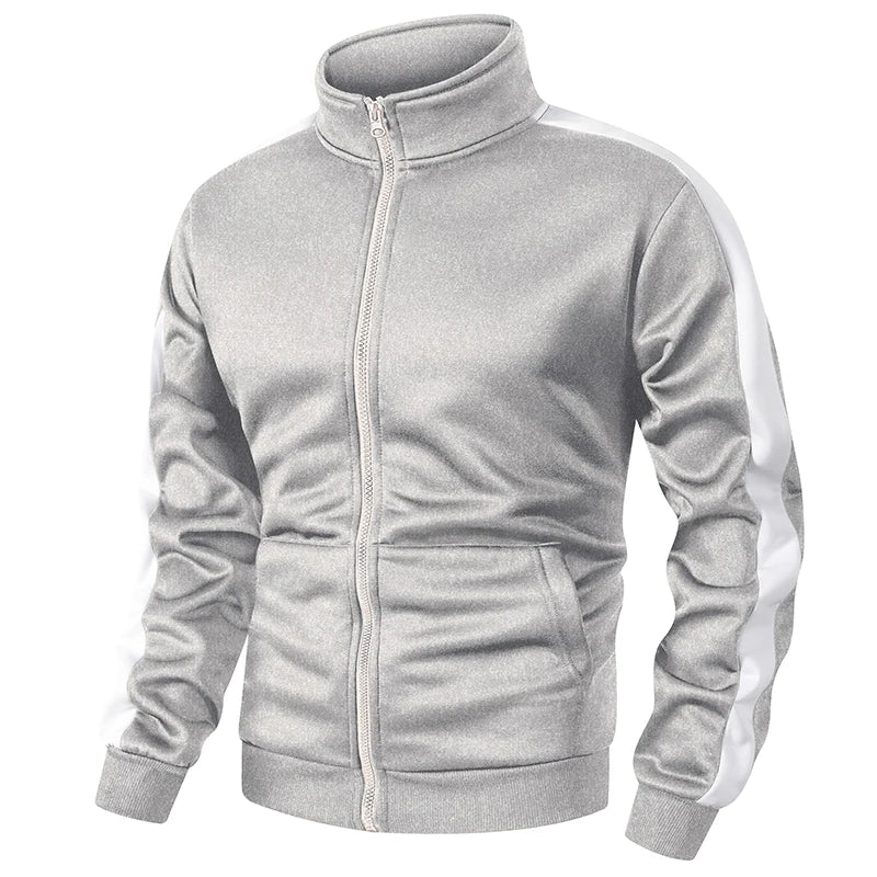 Men's Fleece-Lined Colorblock Jacket – Warm Zip-Up Sport Coat with Kangaroo Pocket