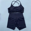Women's Yoga Shorts Set with Cross-Strap Bra and High-Waist Shorts