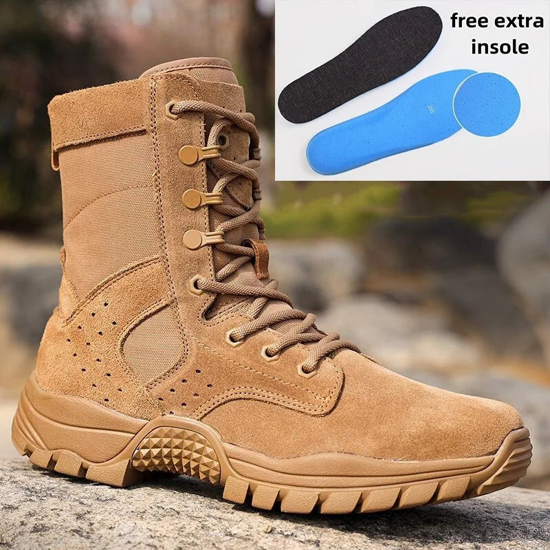 Men's Cowhide Leather Hiking Boots – Waterproof Outdoor Shoes with Side Zipper & Lace-Up Design