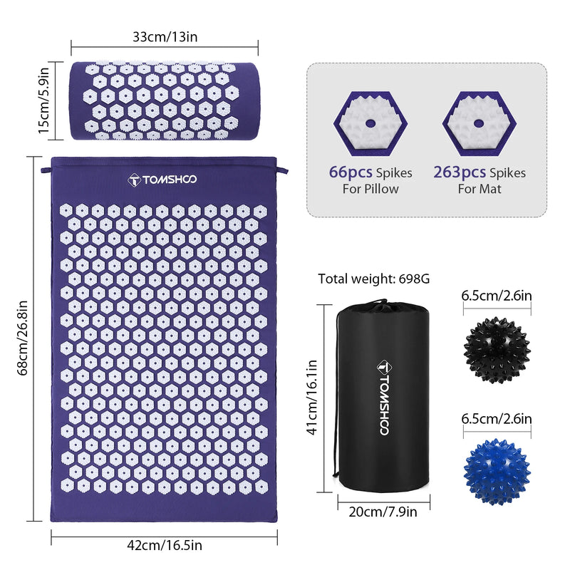 Acupressure Massage Mat & Pillow Set – Yoga Spike Cushion for Back & Body Pain Relief