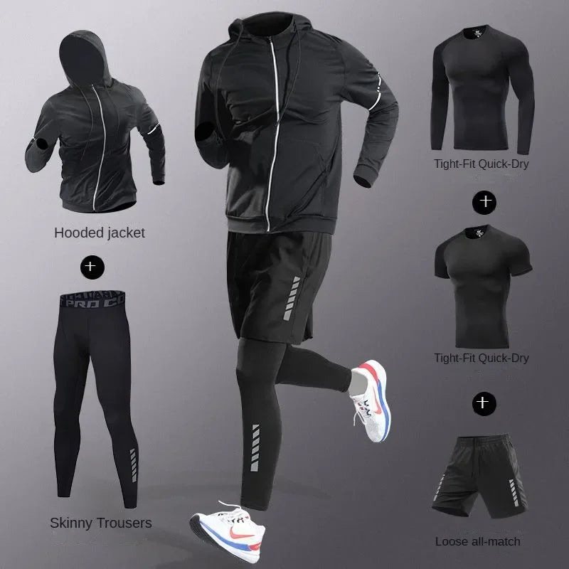 Men’s Quick-Dry Ice Fiber Sportswear Set – 3–7 Piece Running Tracksuit for Gym, Cycling & Training
