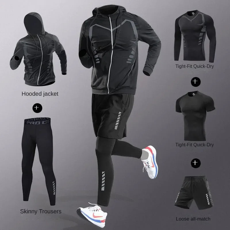 Men’s Quick-Dry Ice Fiber Sportswear Set – 3–7 Piece Running Tracksuit for Gym, Cycling & Training