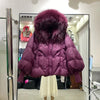 Women’s Winter Goose Down Jacket – Thick Warm Coat with Knitted Sleeves, Mink Fur Collar & Hood