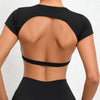 Women's Backless Muscle Back Sports Tee – Open Back Workout Yoga Training T-Shirt