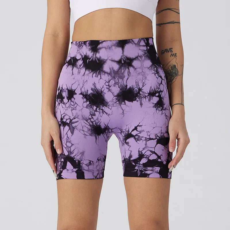 Seamless Tie Dye Push Up Yoga Shorts for Women: