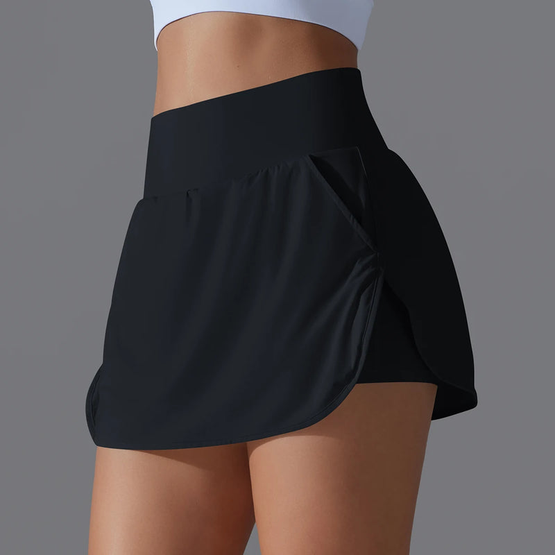 Outdoor Sports High Waist Yoga Tennis Skirt – Breathable Athletic Fitness Skort for Women