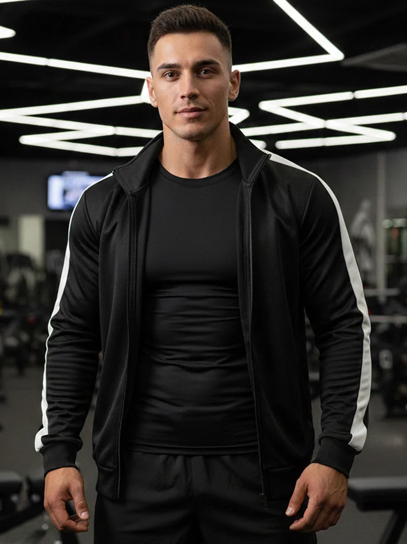 Men's Fleece-Lined Colorblock Jacket – Warm Zip-Up Sport Coat with Kangaroo Pocket