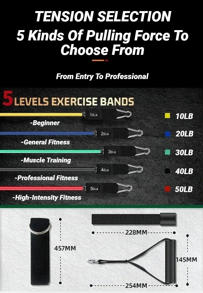 11pcs/Set Pull Rope Resistance Bands Fitness Equipment