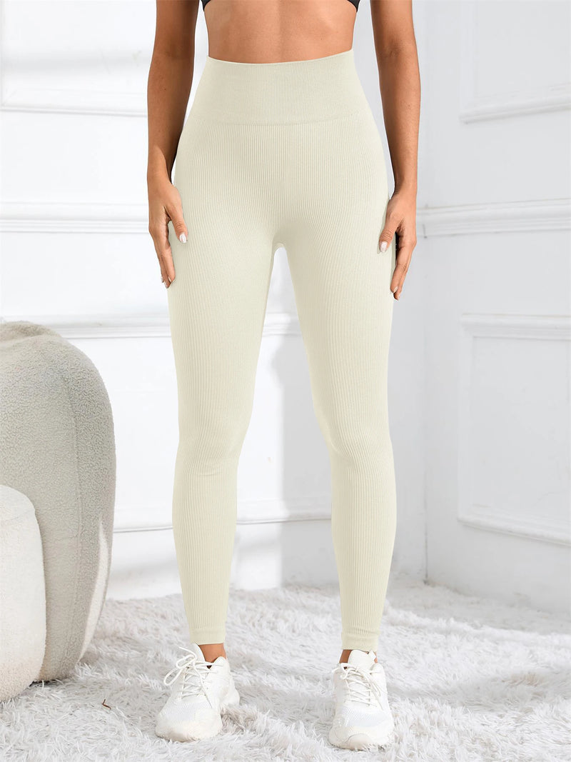 High-Waisted Seamless Ribbed Yoga Leggings – Women’s Fitness & Casual Wear