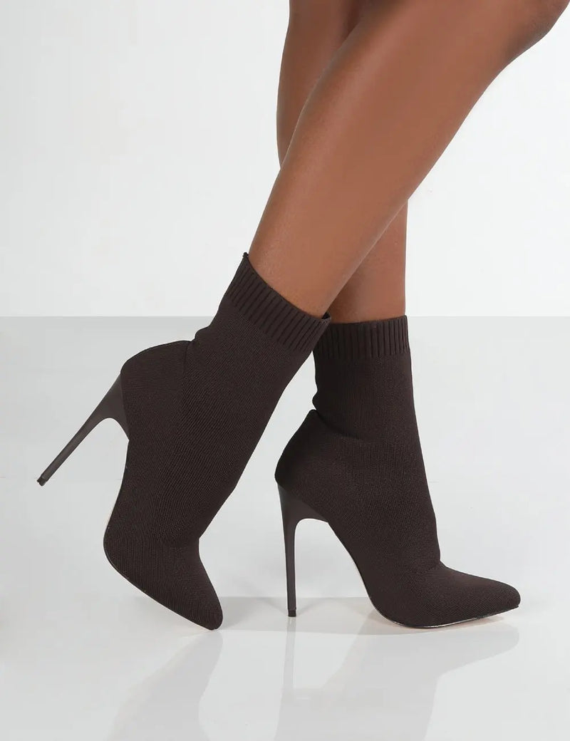Women's Knitted Sock Ankle Boots – Short High Heel Shoes for Autumn & Winter