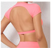 Women's Backless Muscle Back Sports Tee – Open Back Workout Yoga Training T-Shirt