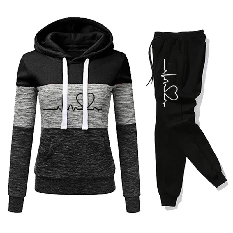 Women’s Printed Color Block Hoodie & Sweatpants Set