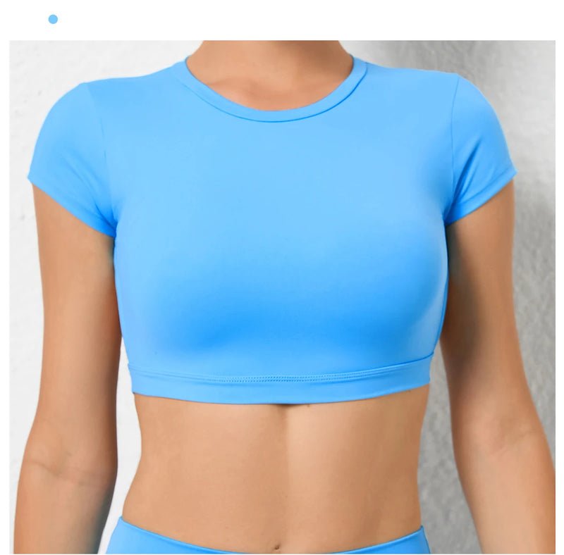 Women's Backless Muscle Back Sports Tee – Open Back Workout Yoga Training T-Shirt
