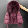 Women’s Winter Goose Down Jacket – Thick Warm Coat with Knitted Sleeves, Mink Fur Collar & Hood