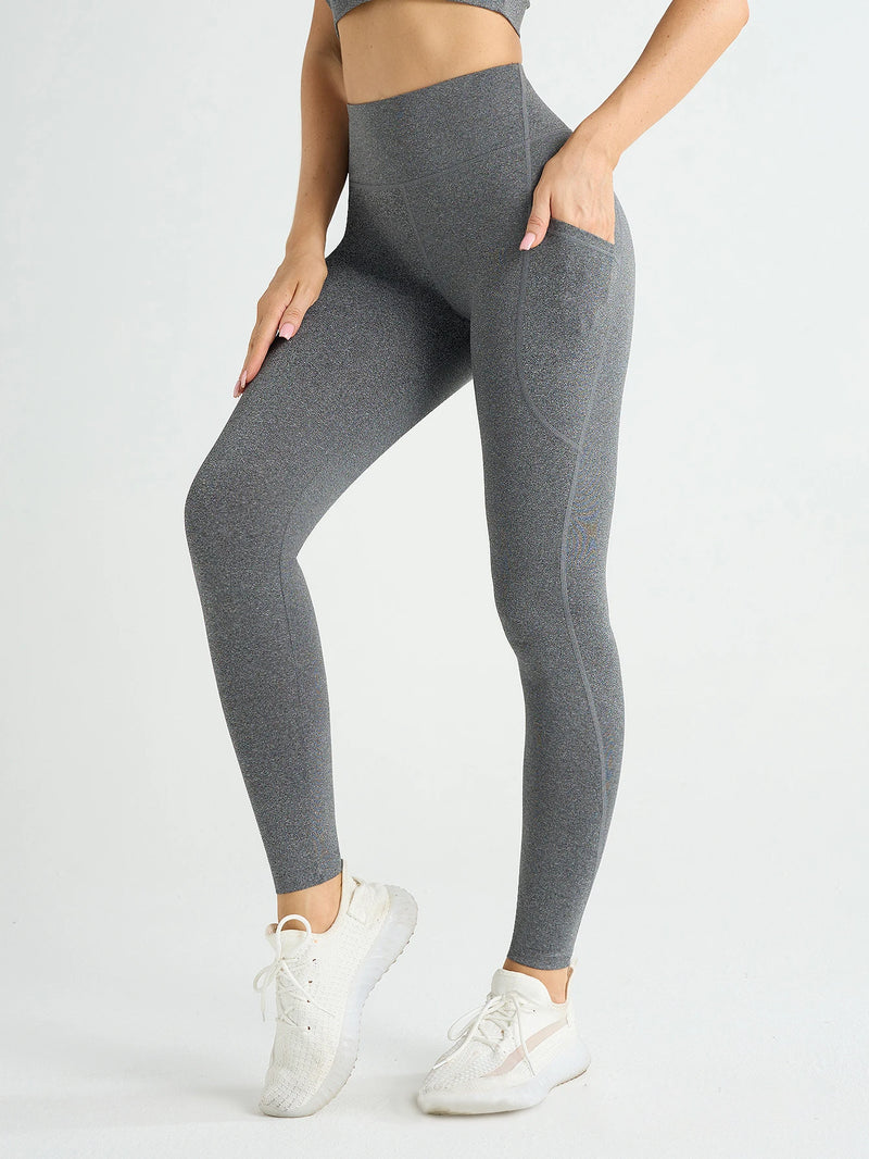 Solid Color High Waist Leggings with Side Pockets – Women's Push-Up Yoga & Fitness Pants