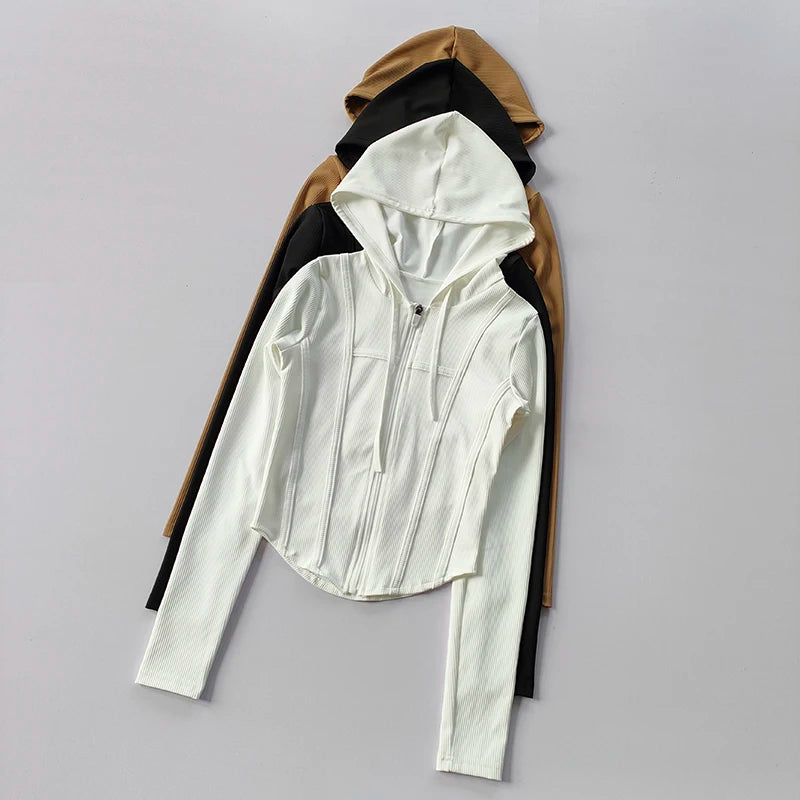 Women's Hooded Fitness Jacket – Quick-Dry Long Sleeve Sports Cardigan