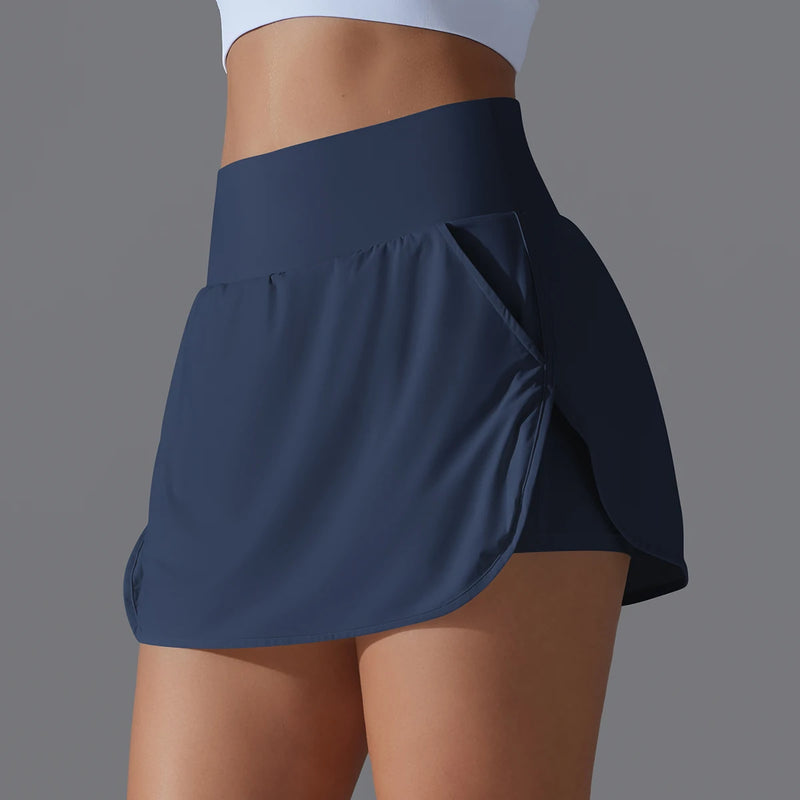 Outdoor Sports High Waist Yoga Tennis Skirt – Breathable Athletic Fitness Skort for Women