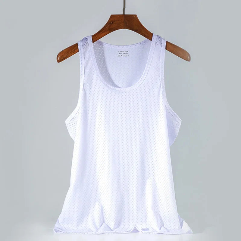 Men's Ice Silk Mesh Gym Stringer Tank Top – Transparent Bodybuilding Fitness Vest