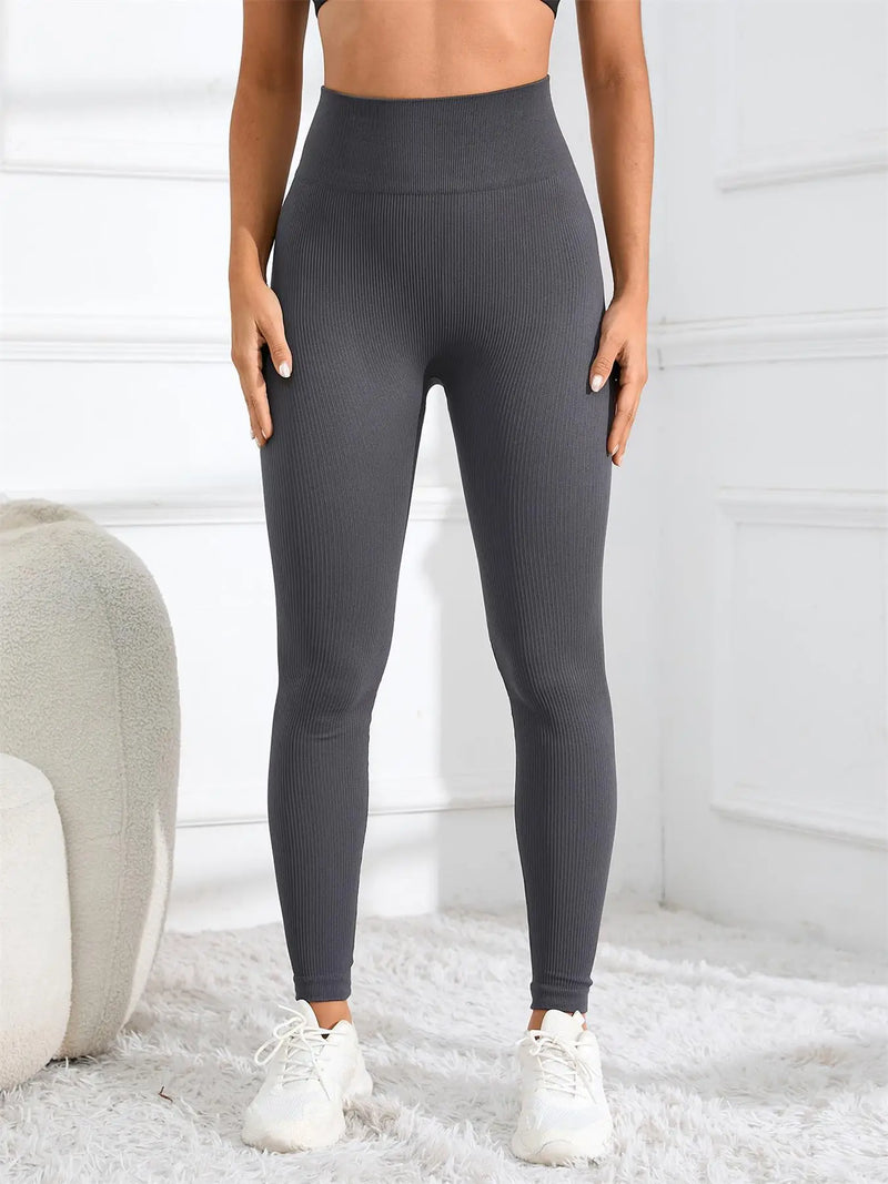 High-Waisted Seamless Ribbed Yoga Leggings – Women’s Fitness & Casual Wear