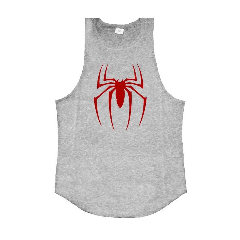 Men’s Red Spider Print Gym Tank Top – Breathable Sleeveless Bodybuilding Shirt