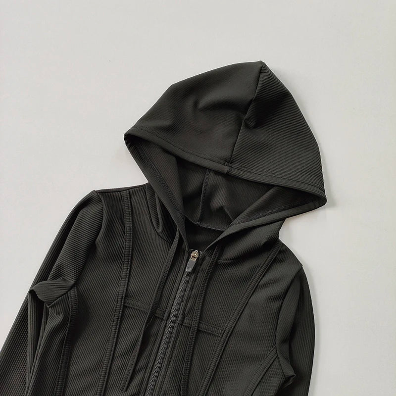 Women's Hooded Fitness Jacket – Quick-Dry Long Sleeve Sports Cardigan