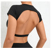 Women's Backless Muscle Back Sports Tee – Open Back Workout Yoga Training T-Shirt