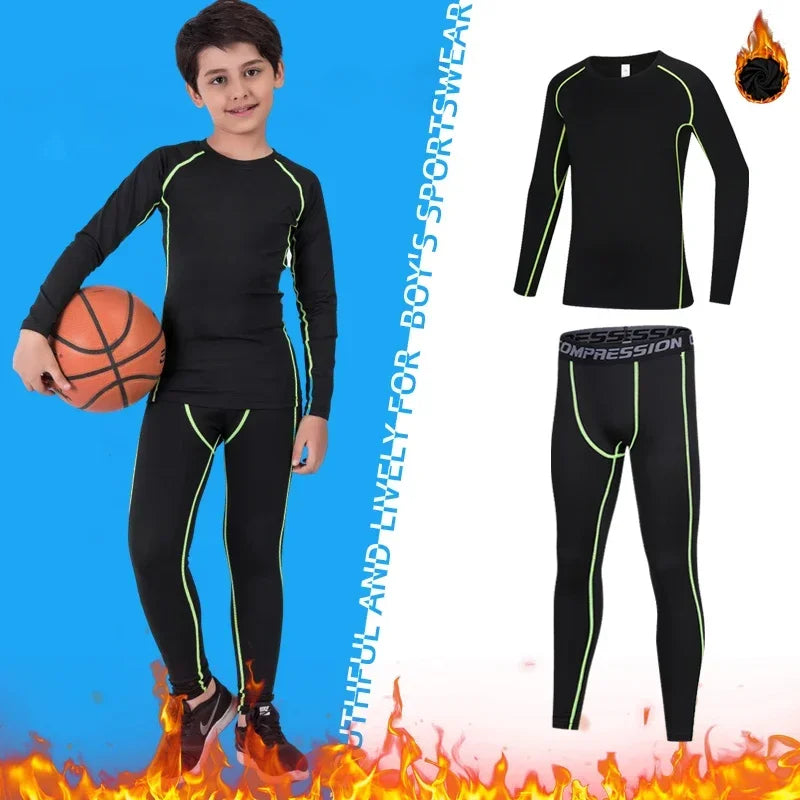 Kids Compression Sportswear Set – Warm Running & Basketball Base Layers for Boys