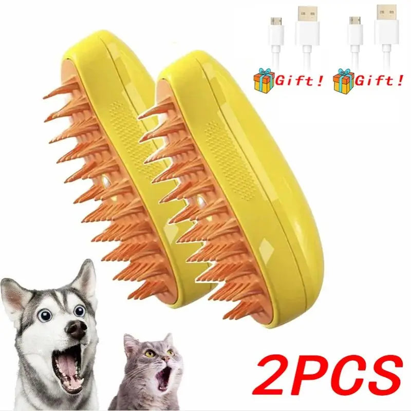 3-in-1 Electric Pet Steam Brush – Grooming, Detangling & Massage Tool