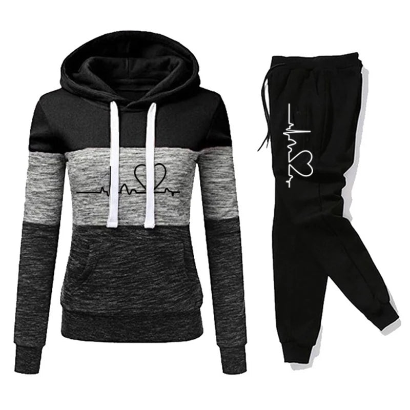 Women’s Printed Color Block Hoodie & Sweatpants Set