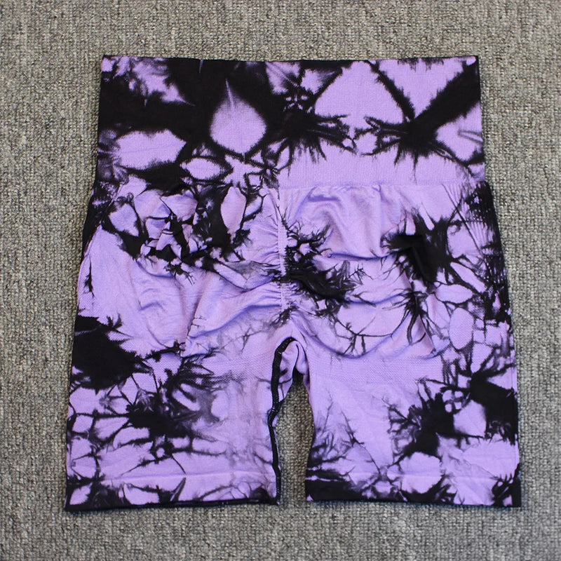 Seamless Tie Dye Push Up Yoga Shorts for Women: