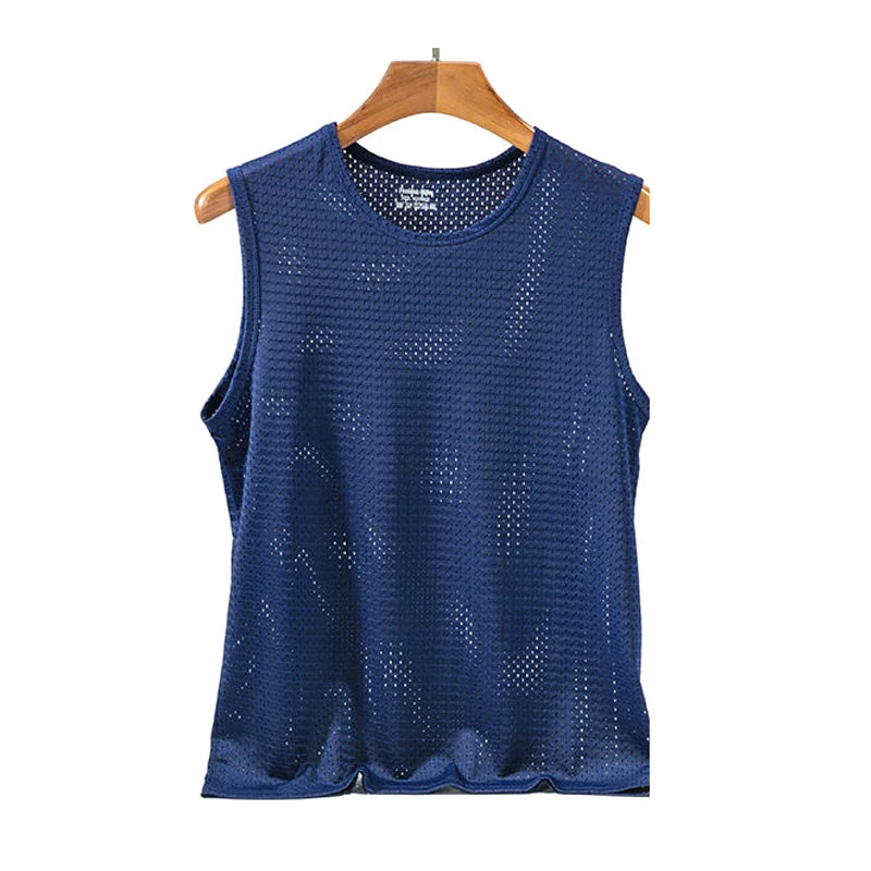 Men's Ice Silk Mesh Gym Stringer Tank Top – Transparent Bodybuilding Fitness Vest