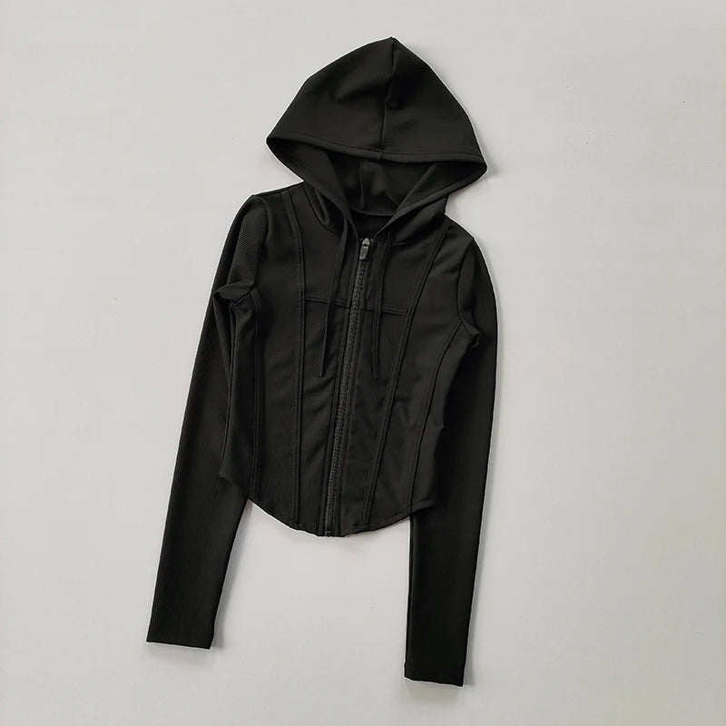 Women's Hooded Fitness Jacket – Quick-Dry Long Sleeve Sports Cardigan