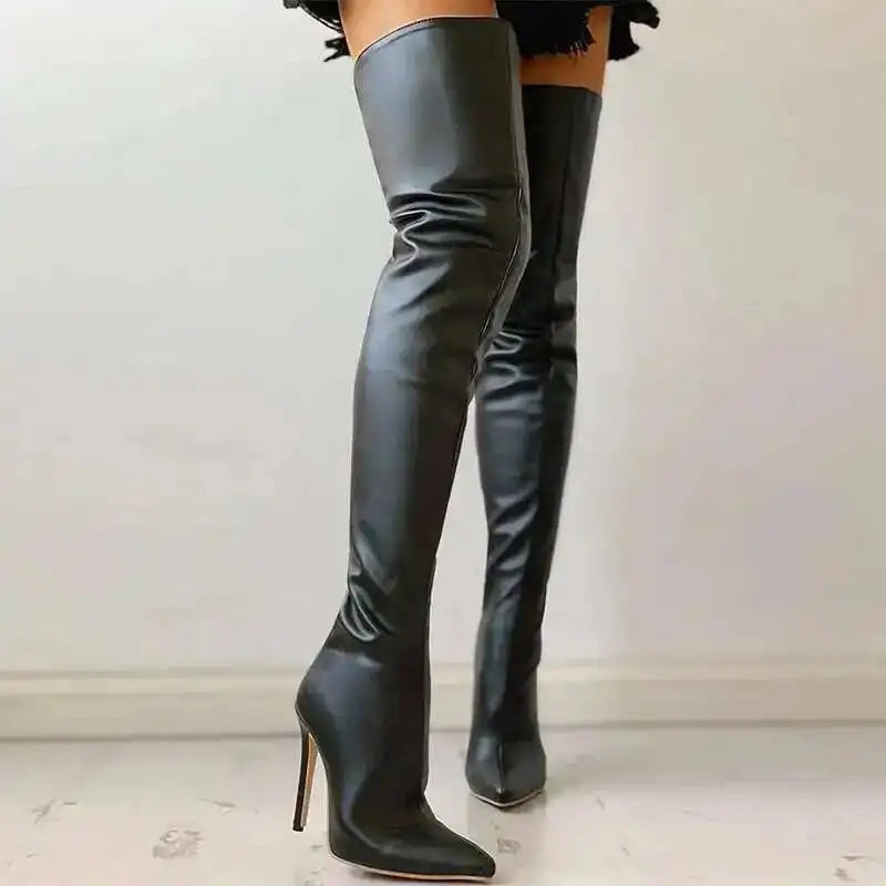 Women's Over-the-Knee High Heel Boots – 11cm Heels with Back Zipper, Sizes 40–46