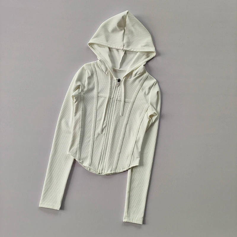 Women's Hooded Fitness Jacket – Quick-Dry Long Sleeve Sports Cardigan
