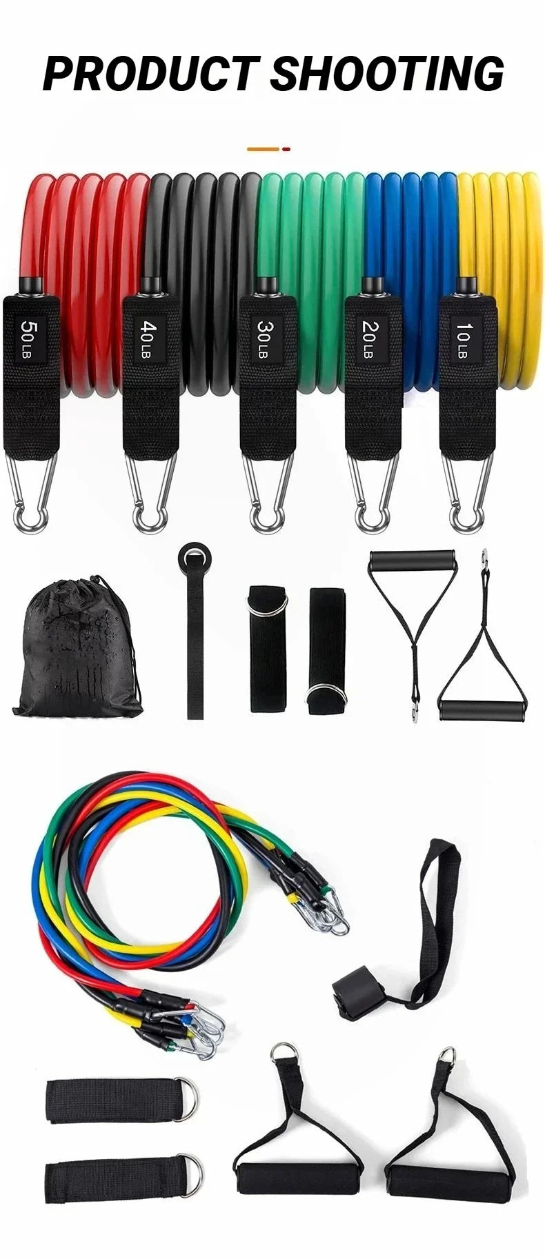 11pcs/Set Pull Rope Resistance Bands Fitness Equipment