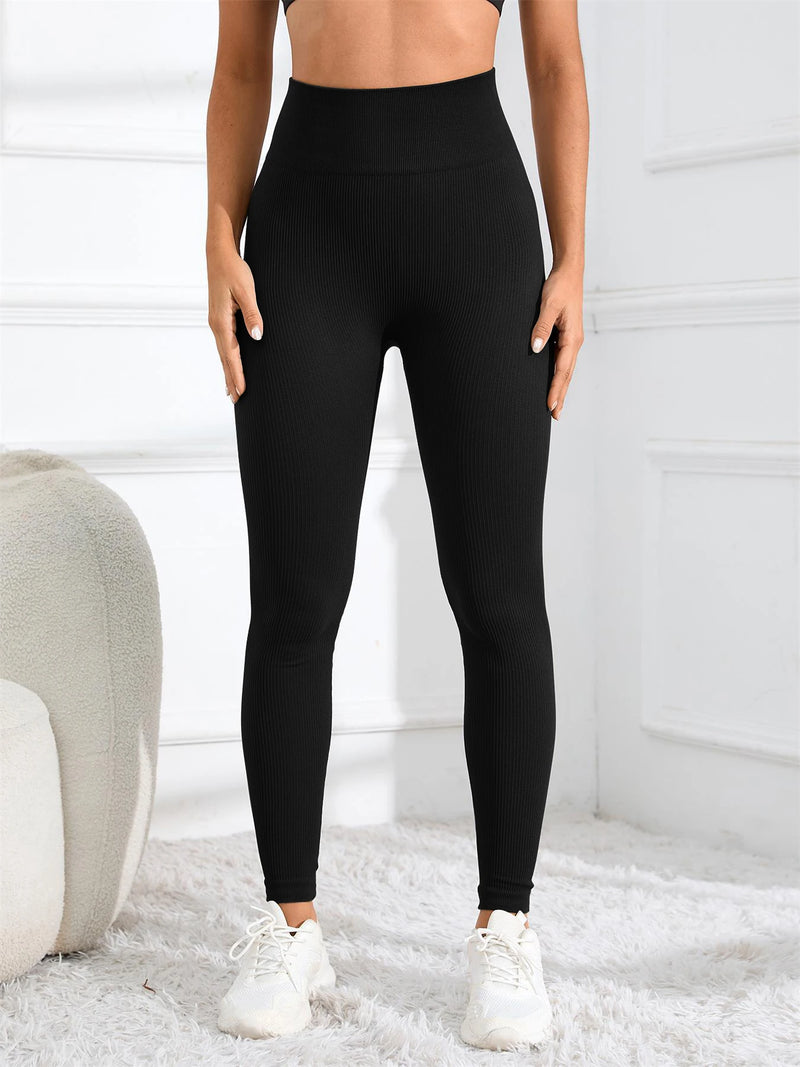 High-Waisted Seamless Ribbed Yoga Leggings – Women’s Fitness & Casual Wear