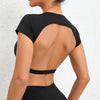 Women's Backless Muscle Back Sports Tee – Open Back Workout Yoga Training T-Shirt