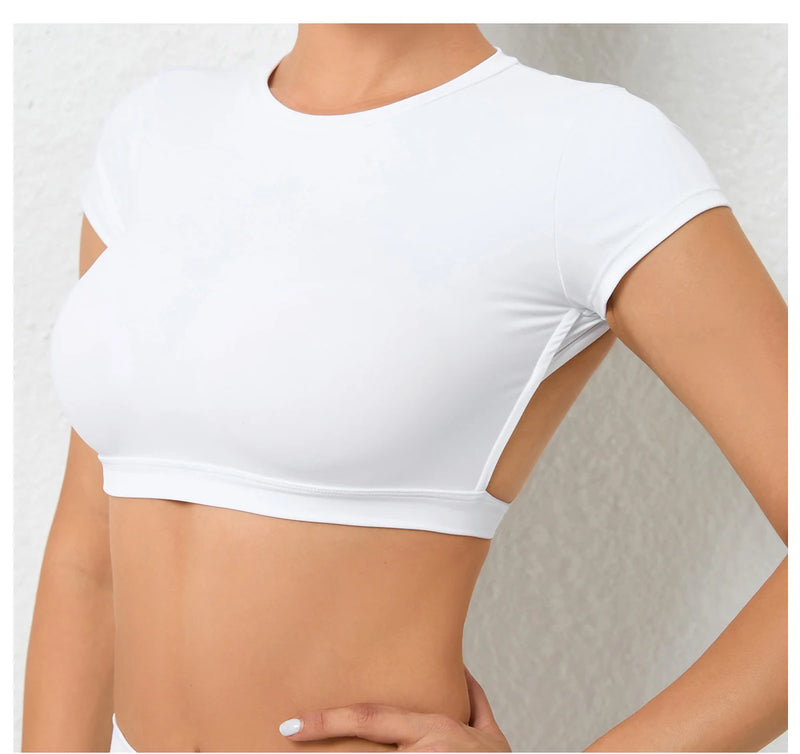 Women's Backless Muscle Back Sports Tee – Open Back Workout Yoga Training T-Shirt