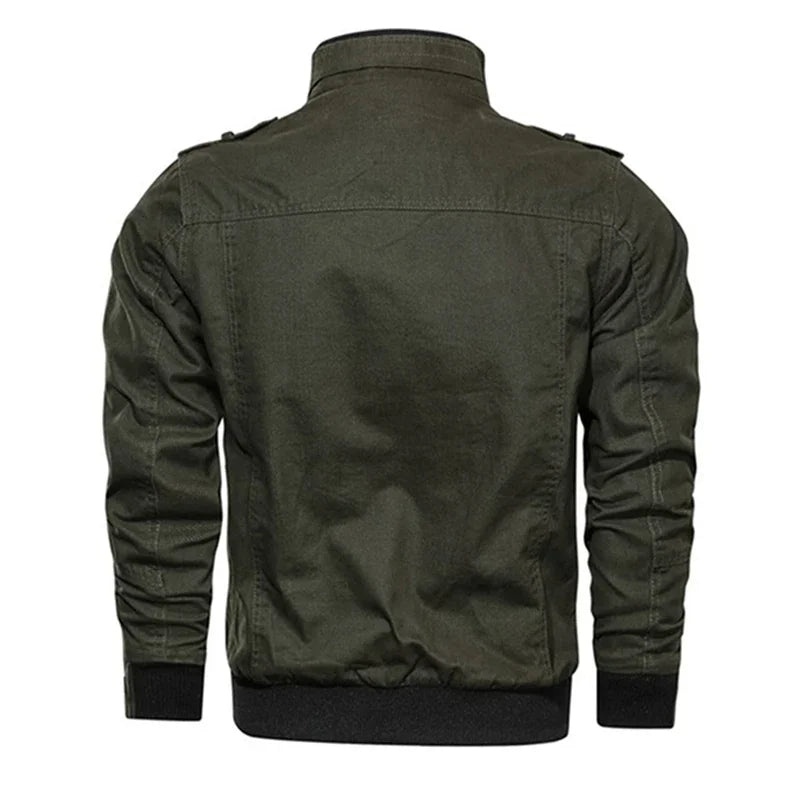 Men’s Vintage Pilot Bomber Jacket – Cotton Cargo Work Coat with Zipper Pockets