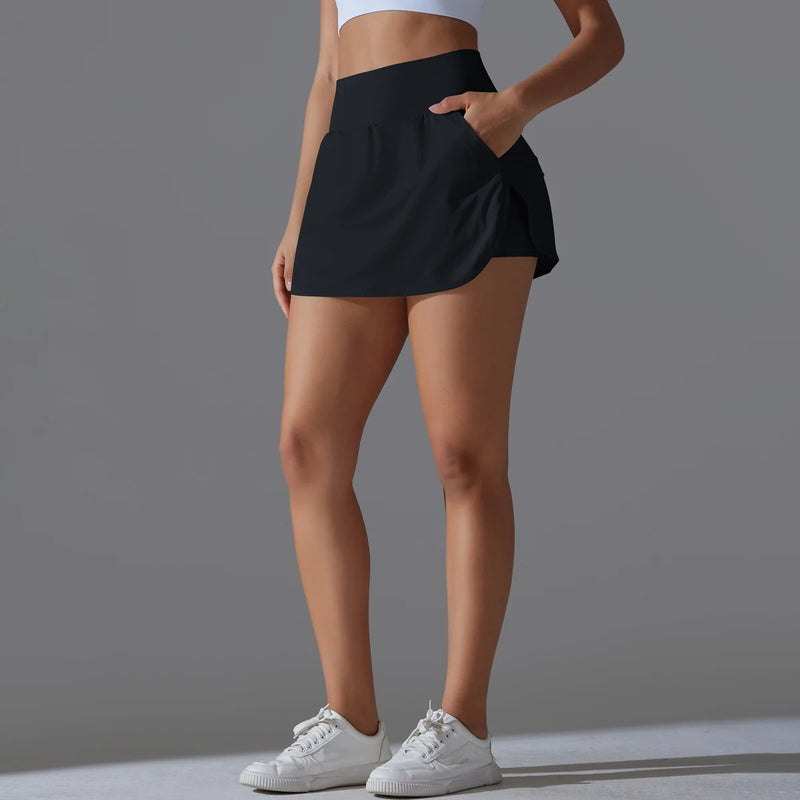 Outdoor Sports High Waist Yoga Tennis Skirt – Breathable Athletic Fitness Skort for Women