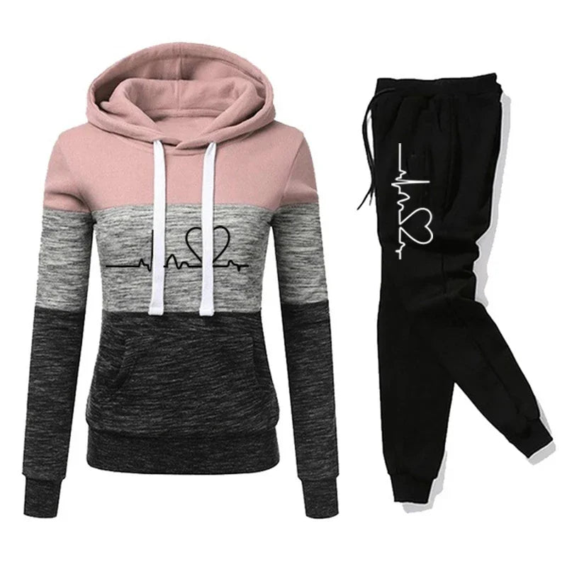 Women’s Printed Color Block Hoodie & Sweatpants Set