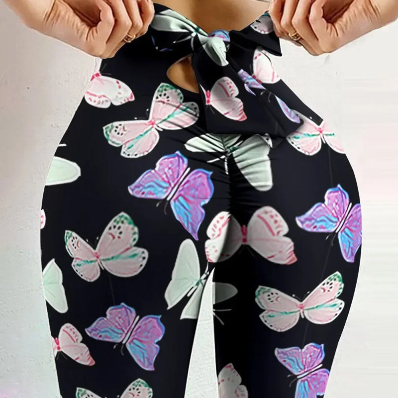 Women’s High Waist Butterfly Printed Leggings – Bowknot Butt Lift Yoga Pants