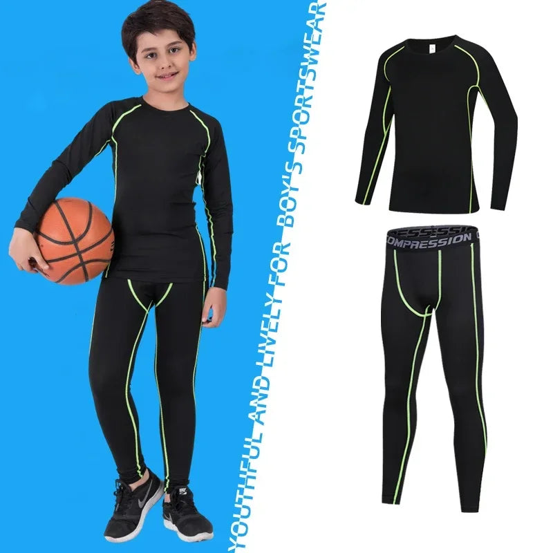 Kids Compression Sportswear Set – Warm Running & Basketball Base Layers for Boys
