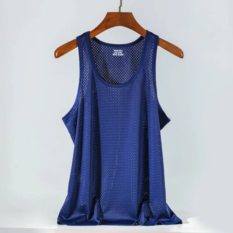 Men's Ice Silk Mesh Gym Stringer Tank Top – Transparent Bodybuilding Fitness Vest