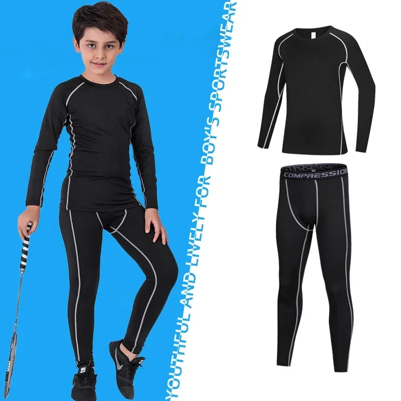 Kids Compression Sportswear Set – Warm Running & Basketball Base Layers for Boys