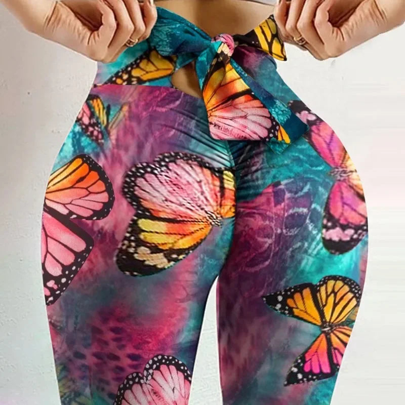 Women’s High Waist Butterfly Printed Leggings – Bowknot Butt Lift Yoga Pants