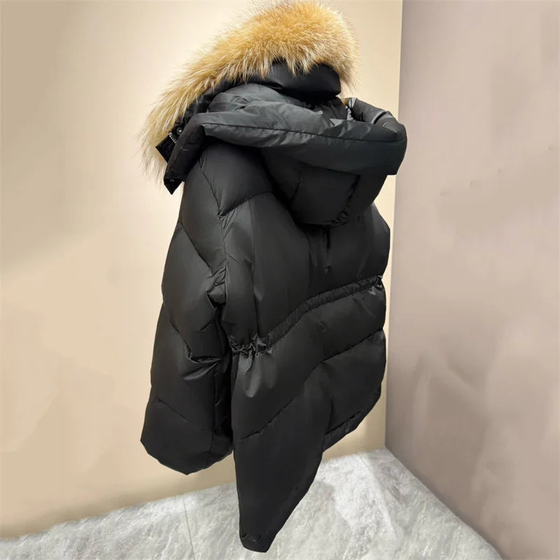 Women’s Winter Down Jacket – Thick Warm Goose Down Coat with Detachable Fur Collar Hood